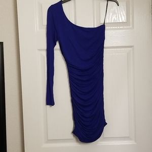 Blue long sleeve one shoulder dress